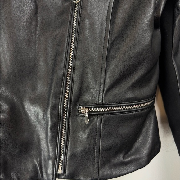 Zara Trf Size Small Black Faux Leather Moto Biker Jacket Zip Stretch Sleeves - Picture 4 of 10